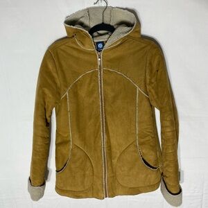 Vintage 90s OP Ocean Pacific Tan Faux Suede Coat With Hood S